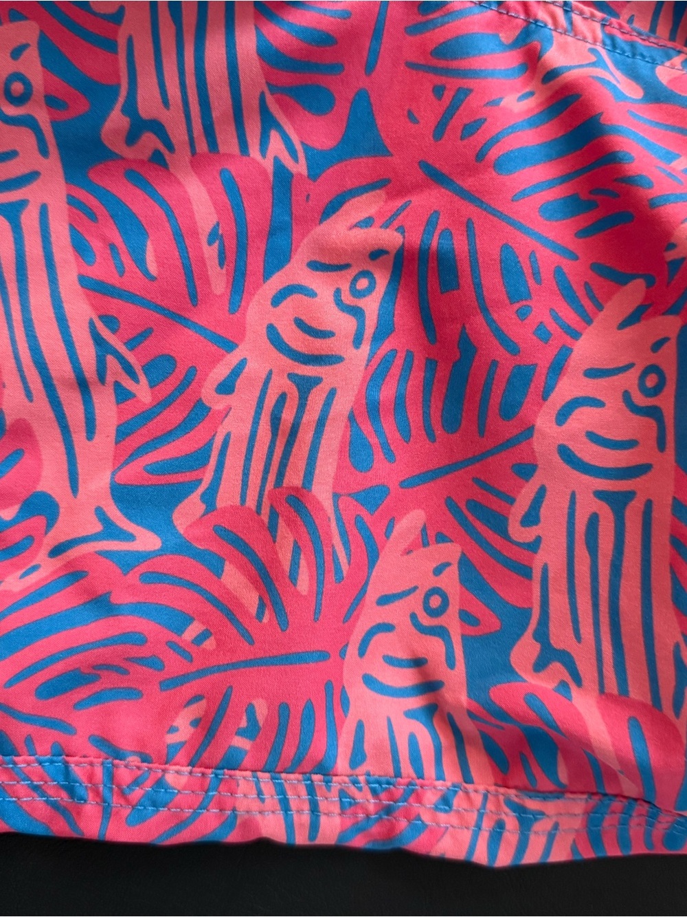 Vineyard Vines Kids Swim Trunks - Coral Pink & Turquoise Fish/Leaf Print - Picture 2 of 5